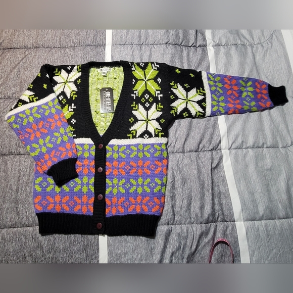 Rare New Vintage One Step Up Geometric Sweater~Cardigan~Unisex~Small~80's - Picture 2 of 10